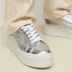 Superga Silver Platform Sneakers Size 38
